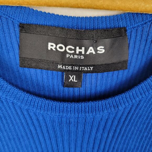 NWT Rochas Paris Blue Ribbed Logo Tank Top Size XL Designer Luxe Minimalist - Picture 3 of 13